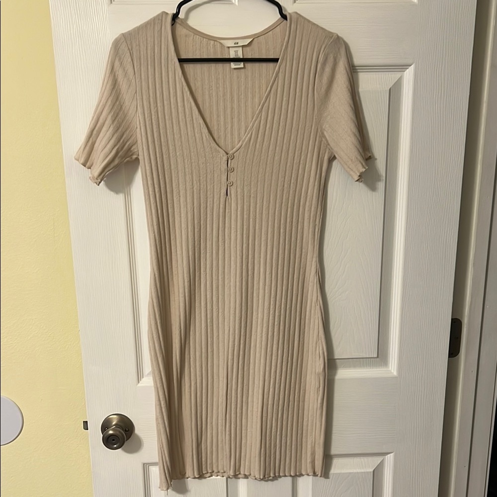 H&M Beige Ribbed Mini Dress